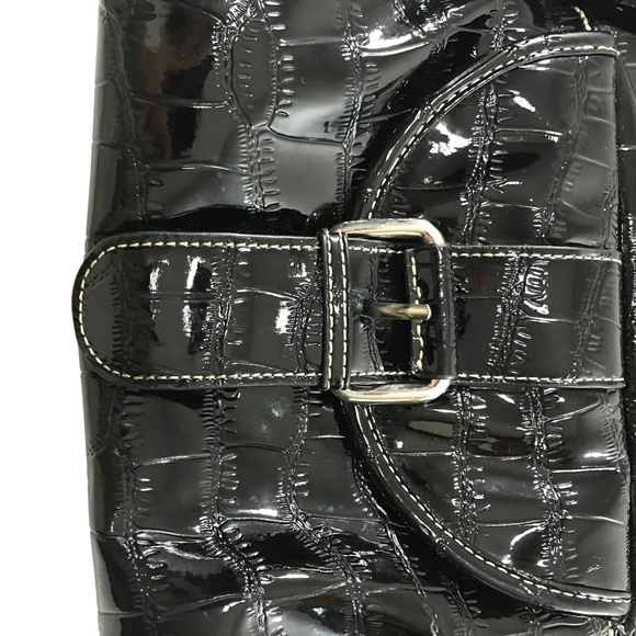 Women's Cabrelli Shiny Black Handbag Dressy Cocktail Purse - Picture 6 of 14